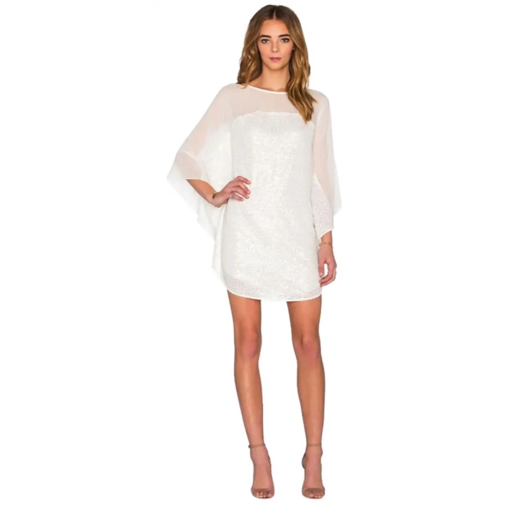 Halston Heritage White Sheath Dress With Dolman Sleeves